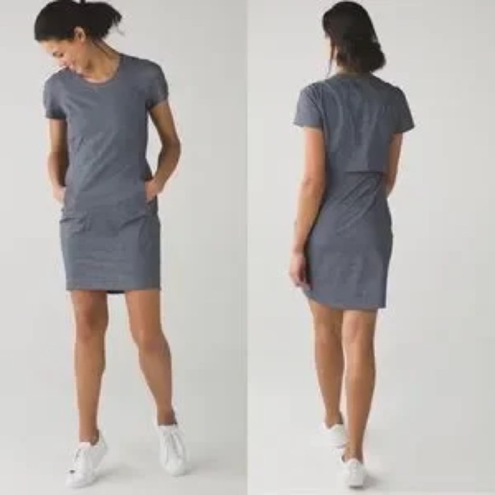 Lululemon Endeavor Dress Sz 8 In Heathered Texture Printed Grey Deep Coal